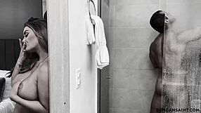 blonde latina bodybuilder catches him bathing in the shower