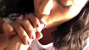 Latina teen with small tits sucks monster cock in homemade cum session