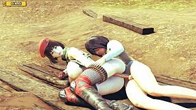 this hentai 3d soldier gets fucked by a big cock in cowgirl position