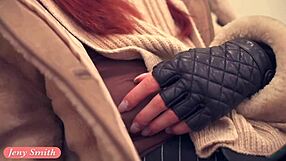 jeny smith sneaking to the office building naked in elevator and on stairs