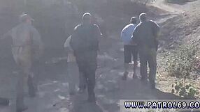 Tattooed Teen in Police Uniform Rips Clothes for Outdoor Bukkake Sex