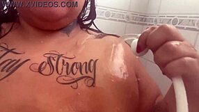 latina milf mary jhuana tests showerhead on her body