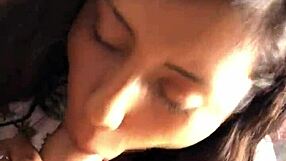 Latina teen with small tits sucks monster cock in homemade cum session