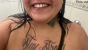 latina milf mary jhuana tests showerhead on her body