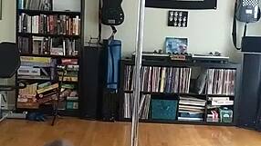 stripping off my black and blue skirt with a teasing flair