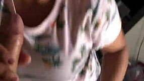 Latina teen with small tits sucks monster cock in homemade cum session