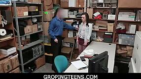 ⚜️Innocent looking and gorgeous brunette tease naked teenage babe f**** by mall security after shoplifting