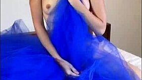 Odette's intriguing bed frolic and pussy play in blue lingerie.