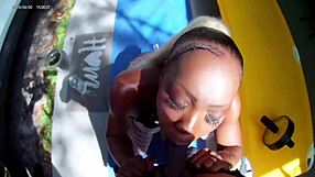 Naughty Ebony Neighbor Fucks Outdoors With Cumshot