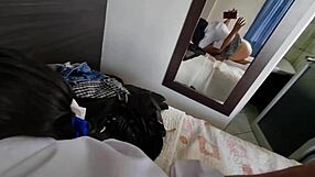 latina in miniskirt ends up moaning during movie night