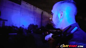 Two gay cops suck and ride that big black cock outdoors!