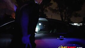 Two gay cops suck and ride that big black cock outdoors!