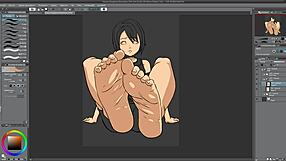 speed drawing of kairi giving a footjob in anime style