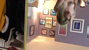 Cute petite teen playing with herself at home