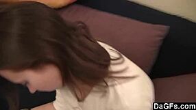 Young Brunette Lesbians Licking On Sofa Blast!