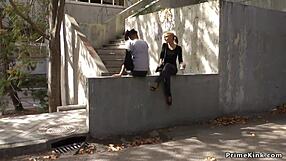 the gagged busty spanish slut gets fucked outdoors in a bizarre humiliation scene