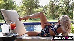 perfect natural blonde veronika skylee strips naked outdoors.