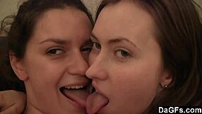 Young Brunette Lesbians Licking On Sofa Blast!