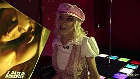 Blonde Newspaper Deliverer Targets Night Club for Hardcore Bent-Over Action in Lingerie.