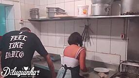 Waitress flirts with employee while boss watches