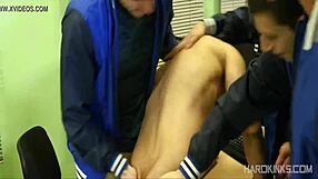 a twink gangbang orgy with spitting and bareback banging