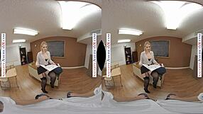 Naughty America features busty professor Ivy LeBelle in stockings, demonstrating detailed sex education with her curvy body and tattoo.