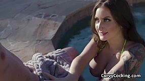 Bigtit Babe in Neon Bikini Titty Fucks and Blows Cock in Pool