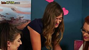 Classy dominant babes in CFNM group blowjob and handjob session with pornstars