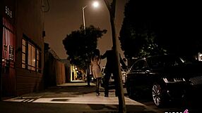 Petite brunette deepthroats horny men in threesome