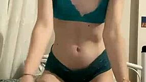 Small 18+ girl strips off green underwear