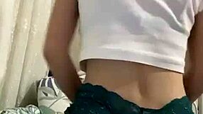 Small 18+ girl strips off green underwear