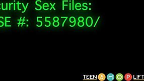 Hot redhead teen shoplifter blackmailed for blowjob and fucking by security