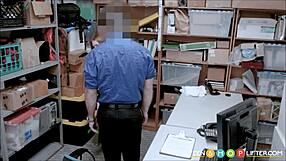 Hot redhead teen shoplifter blackmailed for blowjob and fucking by security