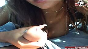 brunette with big tits picks up a huge cock for some fun