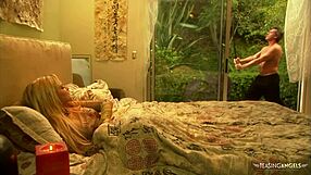 blonde rubs her pussy, hoping to get caught in hardcore doggy