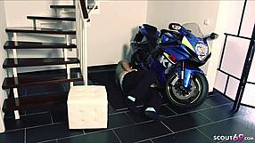 German Teen 18+ Tattooed Stepdaughter Rides Neighbor Boy In Hallway