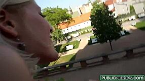 Magnificent slender teen Catherine shaves and gets sensual at the marketplace