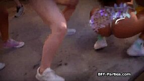 After party, fourway with slutty girlfriends in bikinis, teen amateurs sharing interracial sex tape fun.