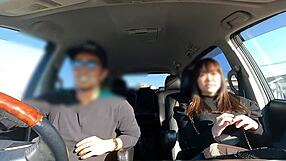 hidden camera catches shy japanese girl with huge chest confessing car sex fantasy during drive