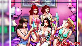 nerd boy fucks 4 hot chicks at lingerie party