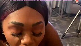 Caramel ebony babe deepthroats big black cock like chocolate