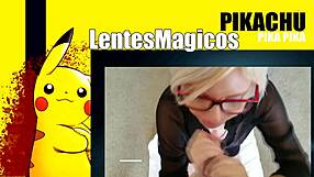 A blond woman with glasses is giving oral sex to a black man