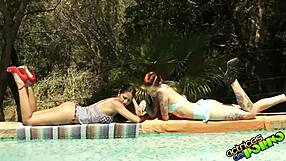 Interview in a bikini by the pool