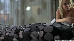 Blonde milf gives cool blowjob to couple