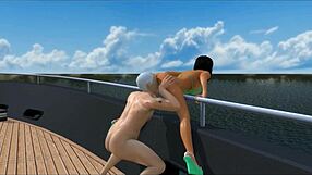 big tits brunette deepthroats monster cock on yacht daddy