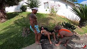 Japanese adult video star Amaya Takayan and her boyfriend, a tattooed muscle man named Jhonny Gab, in hot anal scene