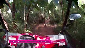 Couple's close-up outdoor adventures with friends in public