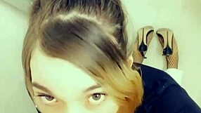 Sexy shemale sucks cock on her knees!