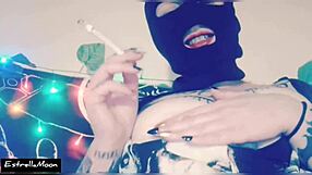 European spanish amateur smokes cigarette in two combined videos