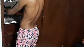 My stepmom interrupts cleaning to suck my cock